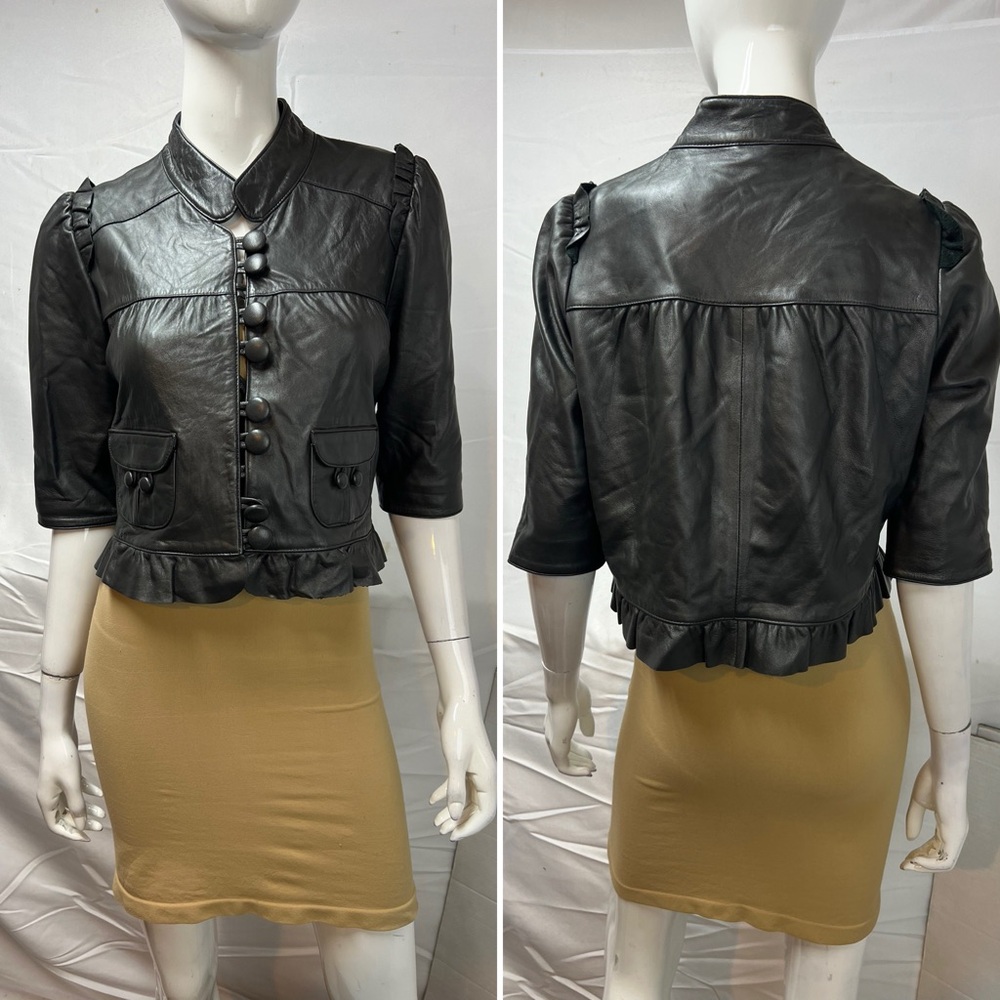 Madison Marcus Women’s M Black Lamb Leather Soft Ruffled Jacket Anthropologie